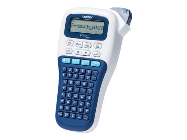 Brother P-Touch PT-H107B - Etikettskrivare - svartvit - termisk överföring - Rulle (1,2 cm) - 180 dpi - upp till 20 mm/sek - kniv - tvåradig utskrift Blå, Vit