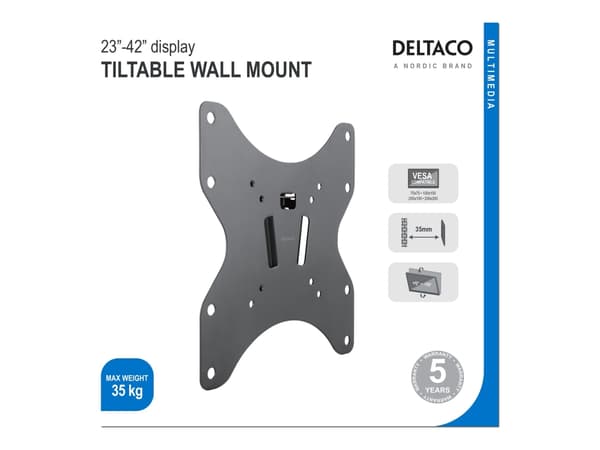 DELTACO ARM-1055 - Konsol - lutning - för LCD-TV - stål - mattsvart - skärmstorlek: 23"-42" - väggmonterbar