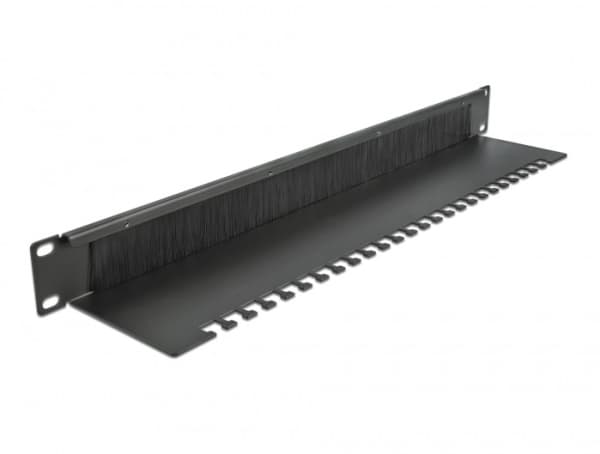 Delock Cable Management Brush Strip with Cable Support Plate - Styringspanel for rackkabler med børste - svart - 1U - 19"