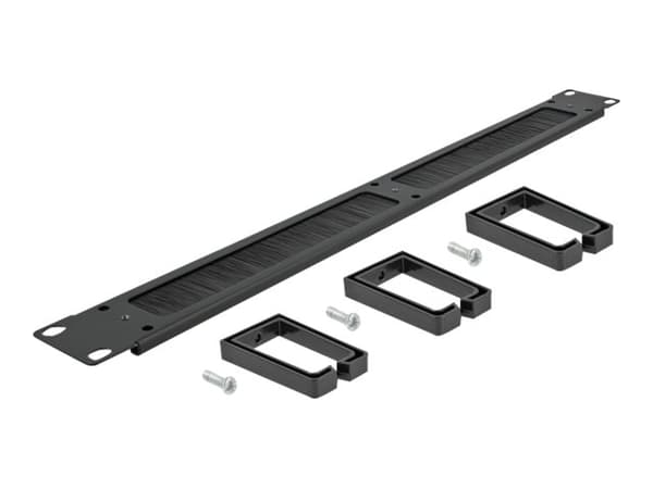 Delock Cable Management Brush Strip with 3 hooks - Styringspanel for rackkabler med børste - svart - 1U - 19"