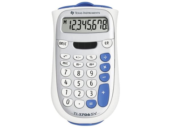 Texas Instruments TI-1706 SV - Lommekalkulator - 8 sifre - solpanel, batteri Sølv, Hvit