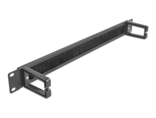 Delock Cable Management Brush Strip with 2 hooks - Styringspanel for rackkabler med børste - svart - 1U - 19"