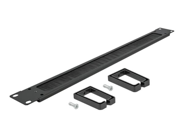 Delock Cable Management Brush Strip with 2 hooks - Styringspanel for rackkabler med børste - svart - 1U - 19"