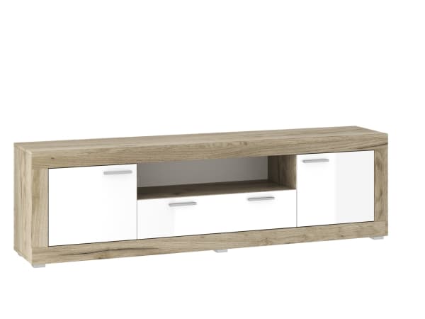 Tuckano RTV-skåp 190x51x37 WARSAW ek craft / vit glans, Ek, Spånskiva, Ek, HDF-skiva, Spånskiva, 1 låda/lådor, 1 hylla