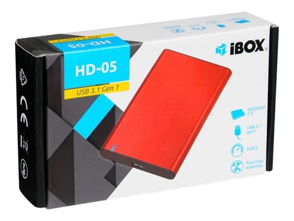 iBOX HD-05 - Drevkabinett - 2.5" - SATA 6Gb/s - USB 3.1 (Gen 1) - rød