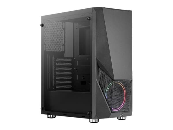 AeroCool Zauron - Tempered Glass Edition - mid tower - ATX - sidepanel med vindu (herdet glass) - ingen strømforsyning (ATX) - svart - USB/lyd