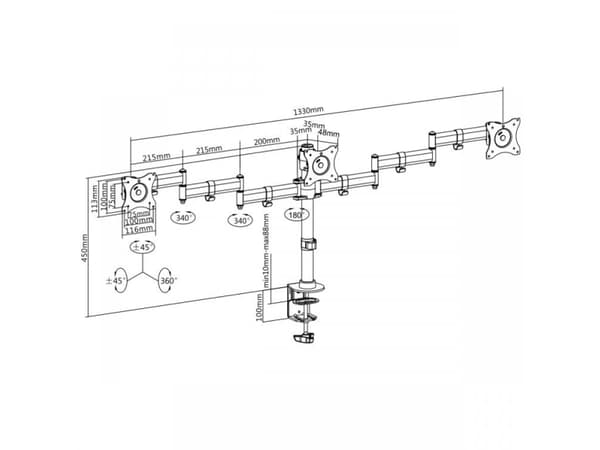 SBOX LCD-352/3, Klämma, 24 kg, 33 cm (13"), 68,6 cm (27"), 100 x 100 mm, Svart