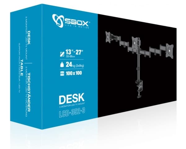 SBOX LCD-352/3, Klämma, 24 kg, 33 cm (13"), 68,6 cm (27"), 100 x 100 mm, Svart