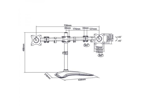 SBOX LCD-F024 - Stativ - for 2 LCD-skjermer - stål - svart - skjermstørrelse: 13"-27"