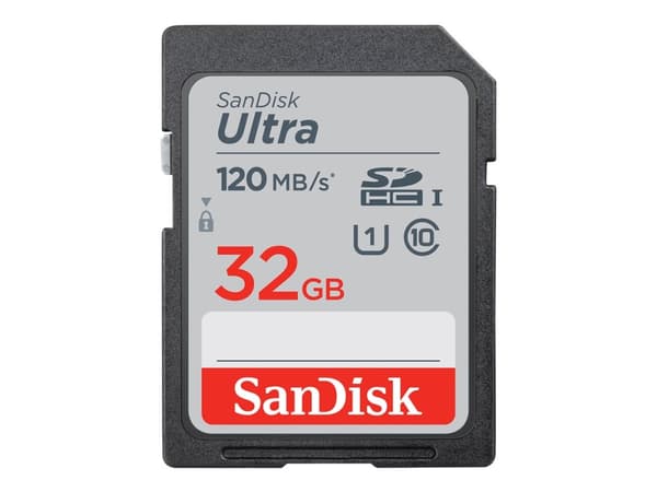 SanDisk Ultra, 32 GB, SDHC, Luokka 10, UHS-I, 120 MB/s, Class 1 (U1)