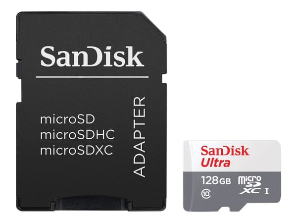 SanDisk Ultra microSD, 128 GB, MicroSDXC, Luokka 10, UHS-I, 100 MB/s, Harmaa, Punainen