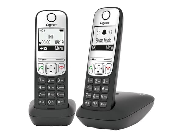 Gigaset A690 Duo - Trådlös telefon med nummerpresentation - ECO DECT\GAP - 3-riktad samtalsförmåg - svart + 1 extra handuppsättning Svart, Silver