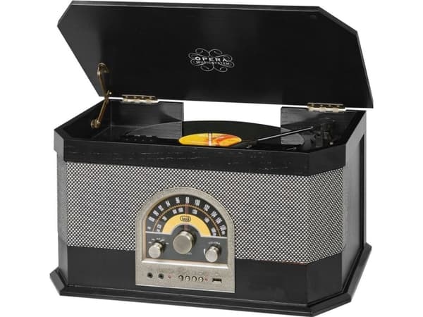 Trevi TT 1040 BT, Hopea, Musta, Puu, 33,45,78 RPM, Rotaatio, AM, FM, MP3