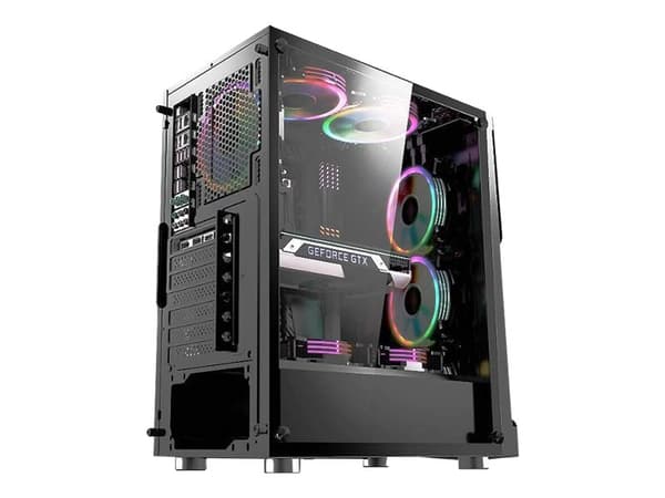 Xilence Performance C X5 - Mid tower - ATX - genomskinlig sidopanel (härdat glas) - ingen strömförsörjning (ATX) - svart pulverlack - USB/ljud