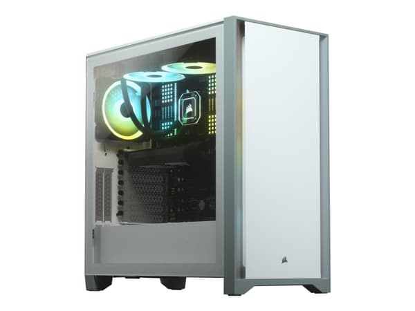Corsair 4000D, Midi Tower, PC, Valkoinen, ATX, EATX, mikro ATX, Mini-ITX, Muovi, Terästä, Karkaistu lasi, 17 cm Valkoinen