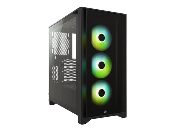 Corsair iCUE 4000X RGB, Midi Tower, PC, Musta, ATX, EATX, mikro ATX, Mini-ITX, Muovi, Terästä, Karkaistu lasi, Pelaaminen