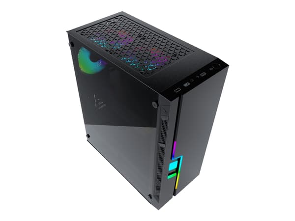 Gembird Fornax 2000 RGB, Midi Tower, PC, Musta, ATX, ITX, mikro ATX, SPCC, Karkaistu lasi, Pelaaminen