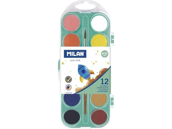 Milan Watercolor paints 12 colors 30mm with a MILAN brush