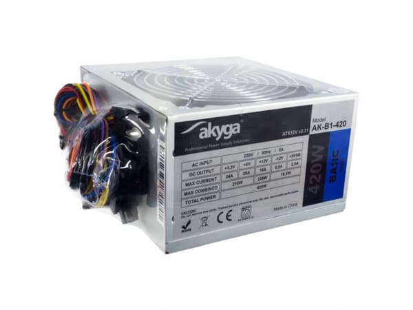 Akyga AK-B1-420 - Strømforsyning (intern) - ATX12V 2.31 - AC 230 V - 420 watt - PFC - galvanisert stål