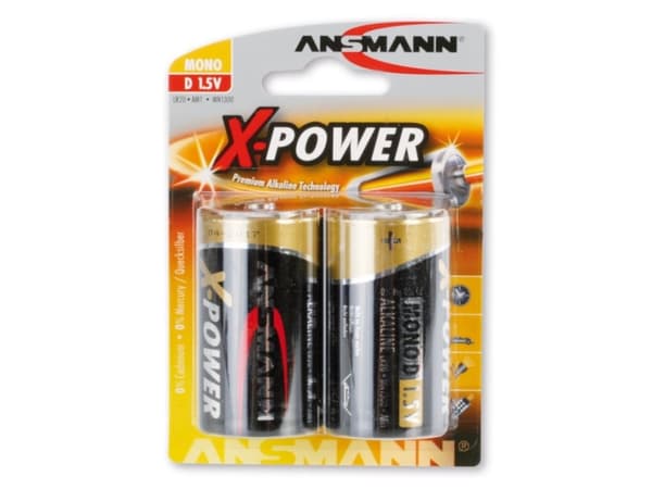 Ansmann X-Power alkalisk batteri, mono (D), pakke med 2 batterier med et meget godt pris/ytelsesforhold for alle bruksområder (5015633)