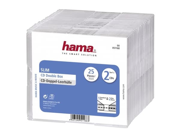 Hama - Tynn CD-oppbevaringseske - kapasitet: 2 CD - gjennomsiktig (en pakke 25)