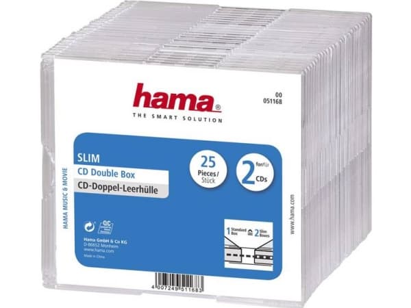 Hama - Tynn CD-oppbevaringseske - kapasitet: 2 CD - gjennomsiktig (en pakke 25)