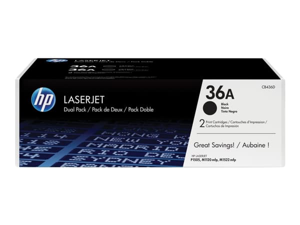 HP 36A, alkuperäinen musta LaserJet-värikasetti, kaksoispakkaus, 4000 sivua, Musta, 2 kpl