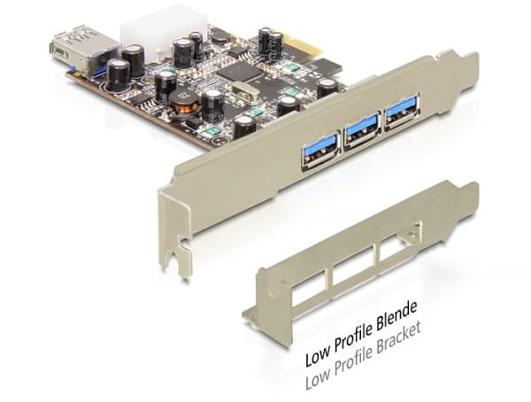 Delock PCI Express Card > 3 x extern + 1 x intern USB 3.0 - USB-adapter - PCIe låg profil - USB, USB 2.0, USB 3.0 - 4 portar
