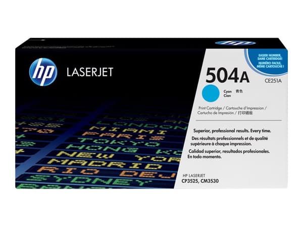 HP 504A - Cyan - original - LaserJet - tonerpatron (CE251A) - for Color LaserJet CM3530 MFP, CM3530fs MFP, CP3525, CP3525dn, CP3525n, CP3525x