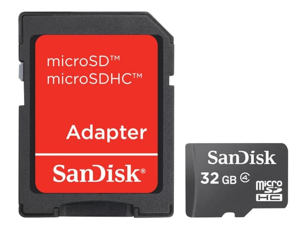 SanDisk - Flashminnekort (microSDHC til SD-adapter inkludert) - 32 GB - Class 4 - microSDHC - svart