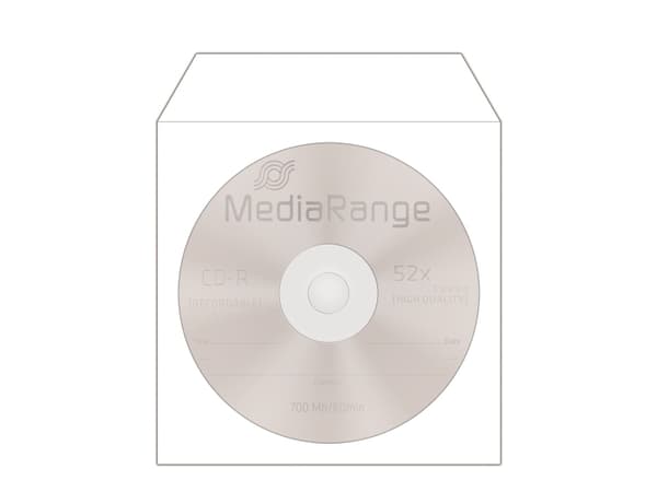 MediaRange Retailpack 50 CD Paperbag with Flagwindow - CD/DVD-fodral - kapacitet: 1 CD/DVD - vit