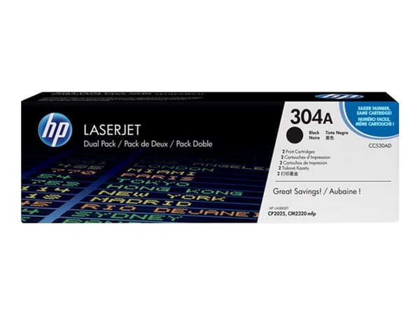 HP 304A - 2-pack - svart - original - LaserJet - tonerpatron (CC530AD) - for Color LaserJet CM2320fxi, CM2320n, CM2320nf, CP2025, CP2025dn, CP2025n,