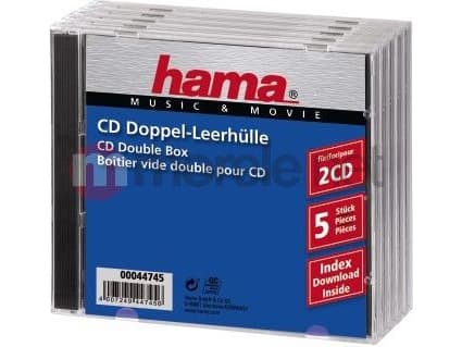 Hama CD Double Jewel Case Standard, Pack 5, 2 disker, Gjennomsiktig