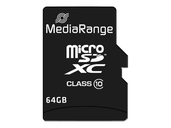 MediaRange - Flashminnekort (microSDXC til SD-adapter inkludert) - 64 GB - Class 10 - microSDXC - svart