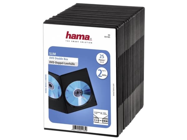 Hama DVD Slim Double-Box - Slim jewel case til lagring af DVD - kapacitet: 2 DVD - sort (pakke med 25)