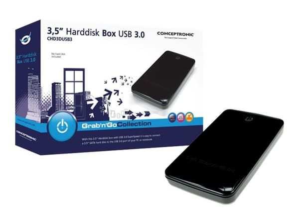 Conceptronic - Lagringspakke - 3,5" - 1 kanal - SATA 1,5 Gb/s - USB 3.0 - svart