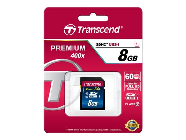 Transcend Premium - Flash-minneskort - 8 GB - UHS Class 1 / Class10 - 400x - SDHC UHS-I