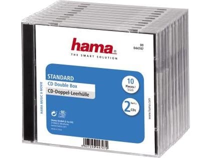 Hama CD Double Jewel Case Standard, Pack 10, 2 disker, Gjennomsiktig