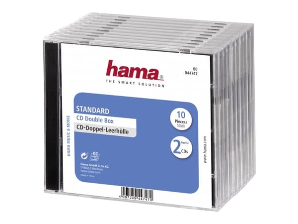 Hama CD Double Jewel Case Standard, Pack 10, 2 disker, Gjennomsiktig