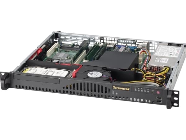 Supermicro SC512-203B, Stativ, Server, Sort, ATX, 1U, HDD, Strøm