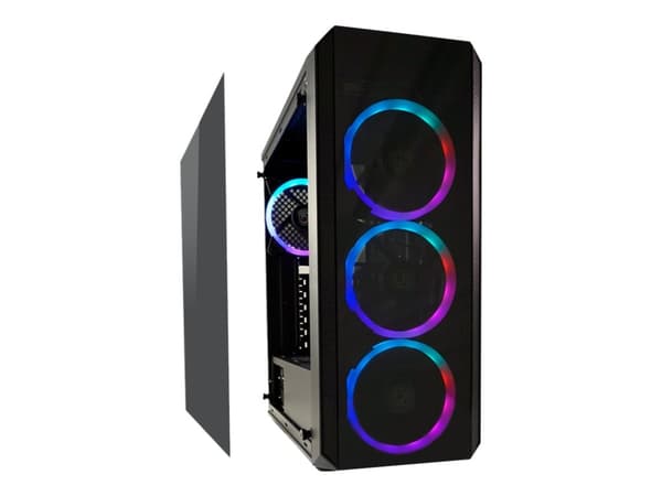 LC Power Gaming 703B Quad-Lux - Tower - ATX - genomskinlig sidopanel (härdat glas) - ingen strömförsörjning - svart - USB/ljud