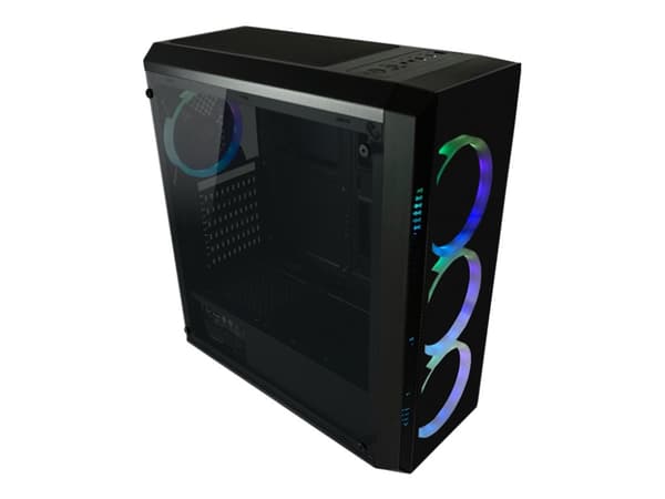 LC Power Gaming 703B Quad-Lux - Tower - ATX - genomskinlig sidopanel (härdat glas) - ingen strömförsörjning - svart - USB/ljud