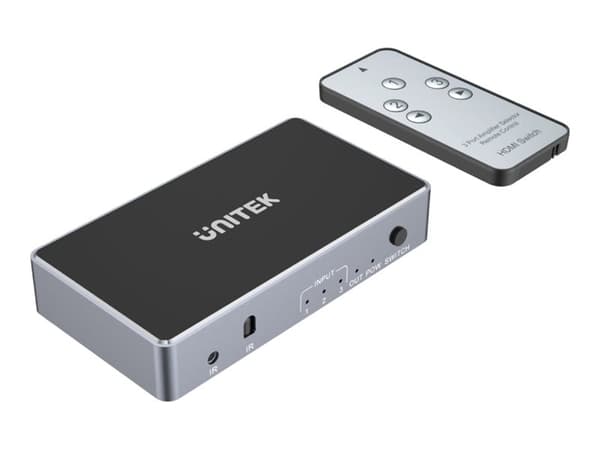 Unitek - Video/lyd splitter/bryter - 3 in, 1 out, 4K x HDMI - stasjonær