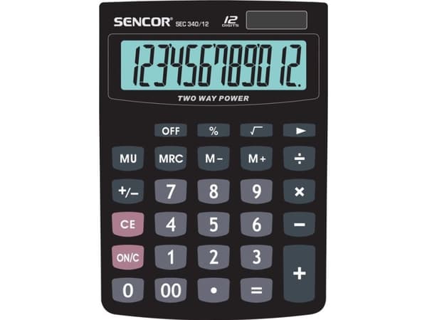 Sencor SEC 340/12 - Skrivebordskalkulator - 12 sifre - solpanel, batteri - svart
