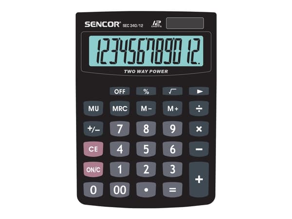 Sencor SEC 340/12 - Skrivebordskalkulator - 12 sifre - solpanel, batteri - svart