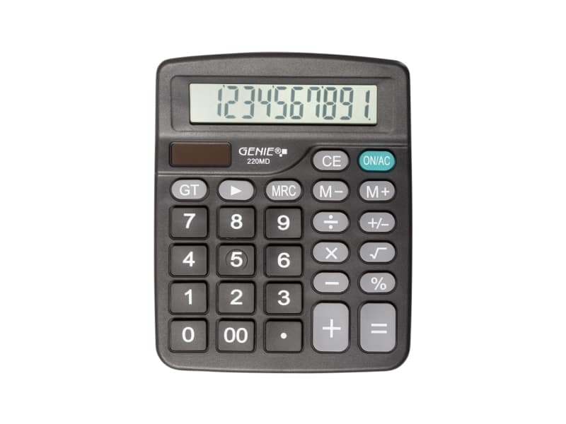 Genie 220 MD, Skrivbord, Grundläggande, 10 siffror, Visa tippning, Batteri/solcell, Svart