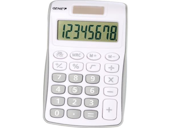 Genie 120 S, Ficka, Display, 8 siffror, 1 linjer, Batteri/solcell, Grå, Vit