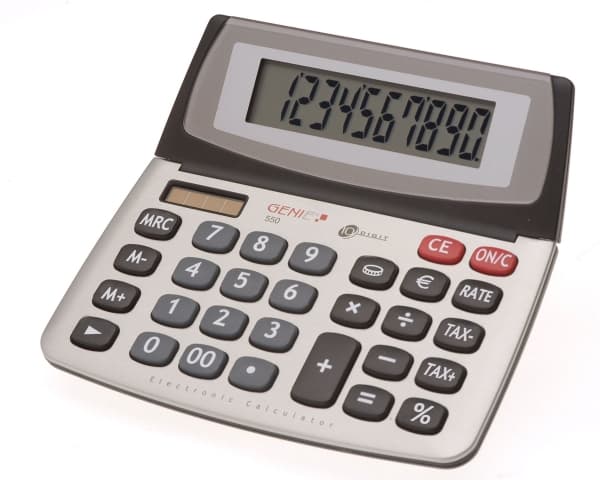 Genie 550 TE, Skrivbord, Display, 10 siffror, Visa tippning, Batteri/solcell, Svart, Silver