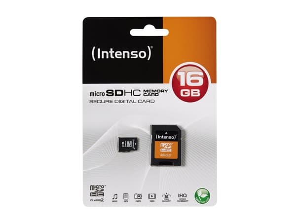 Intenso - Flashminnekort (microSDHC til SD-adapter inkludert) - 16 GB - Class 4 - 140x/34x - microSDHC