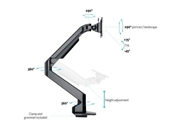 Multibrackets M VESA Gas Lift Arm Single HD - Monteringssats (vridbar arm, bordsfäste) - för platt panel - aluminium - svart - skärmstorlek: 15"-32" Svart